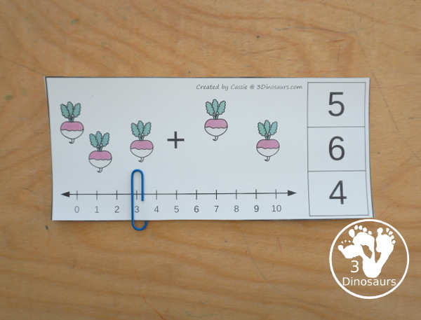 Free Garden Addition Clip Card Printables: Addition 1 to 10 - with two set of cards with a number line and without a number line. - 3Dinosaurs.com
