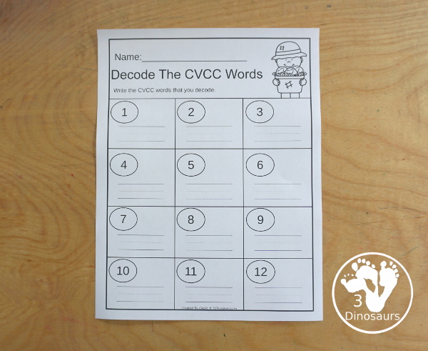 Free Garden CVCC Break The Code Printable - It has 12 baskets with matching CVCC picture and a recording sheet - a fun set of printables to work on sounds of letters - 3Dinosaurs.com