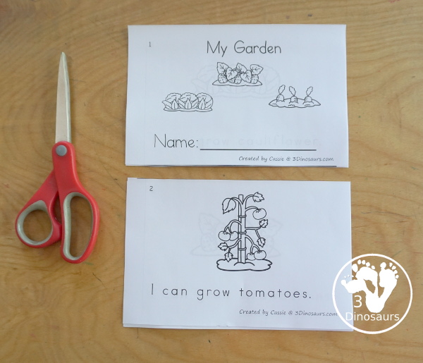 Free My Garden Easy Reader Book - an 8 page book with things you are grow in a garden with sight words: I, can, grow. Each page focuses on one fruit or vegetable in the garden.- 3Dinosaurs.com