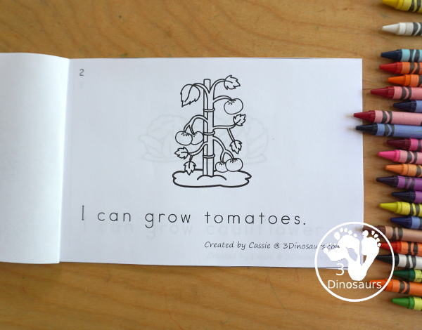 Free My Garden Easy Reader Book - an 8 page book with things you are grow in a garden with sight words: I, can, grow. Each page focuses on one fruit or vegetable in the garden.- 3Dinosaurs.com