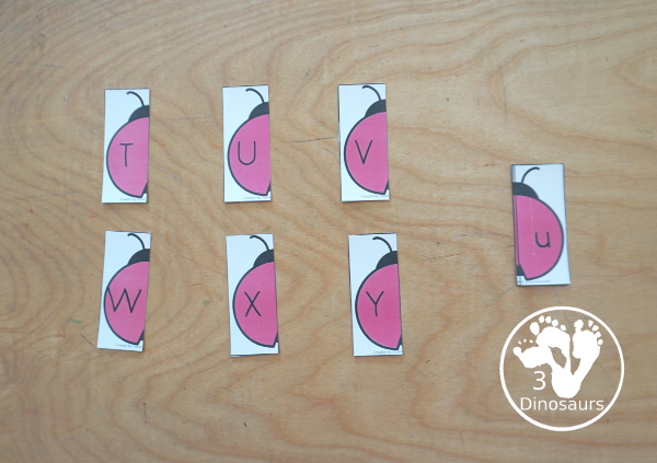 Free Ladybug ABC Matching Puzzles - with two pieces puzzles matching uppercase letters and lowercase letters - 3Dinosaurs.com