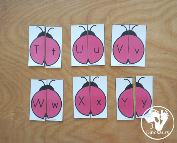 Free Ladybug ABC Matching Puzzles - with two pieces puzzles matching uppercase letters and lowercase letters - 3Dinosaurs.com