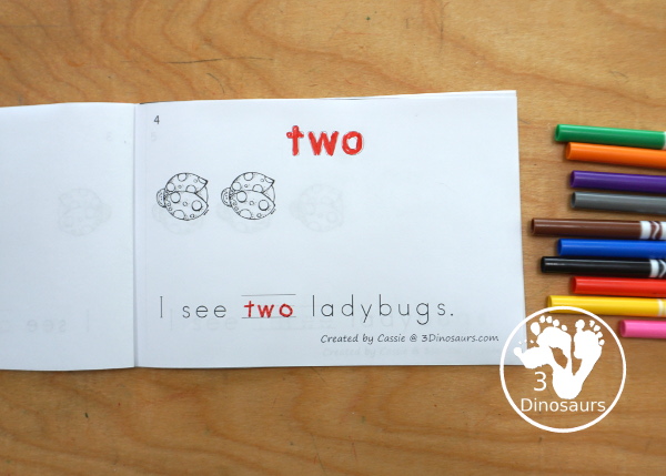 Free Ladybug Counting Book - with numbers - 0 to 10 for tracing and coloring the number word. A 12 page easy reader book - 3Dinosaurs.com