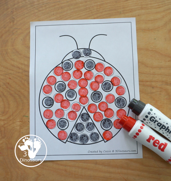 Free Ladybug Fine Motor Mats with ladybug templates, ladybug tracing, ladybug playdough mat, and ladybug dot marker printable are all get for fine motor centers for spring  - 3Dinosaurs.com
