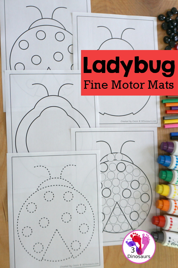 Free Ladybug Fine Motor Mats with ladybug templates, ladybug tracing, ladybug playdough mat, and ladybug dot marker printable are all get for fine motor centers for spring  - 3Dinosaurs.com