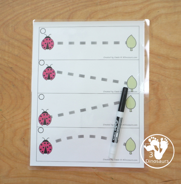 Free Ladybug Prewriting Strip Printables With Thick Prewriting Lines with 10 prewriting strips with different lines for kids to trace with thick lines for kids just starting with prewriting - 3Dinosaurs.com