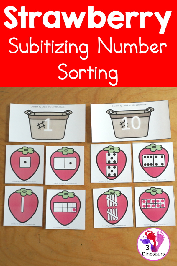 Free Strawberry Number Sense from 1 to 20 with matching several different number types to the numerical number including tally marks, dominos, ten frames, and dice - 3Dinosaurs.com