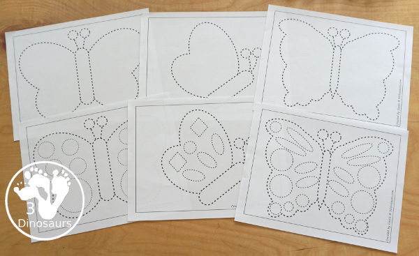 Free Butterfly Fine Motor Mats - has 18 templates for you to use with a butterfly theme. You have 9 templates, 6 tracing and 3 dot marker butterflies for kids to use in fine motor centers. - 3Dinosaurs.com