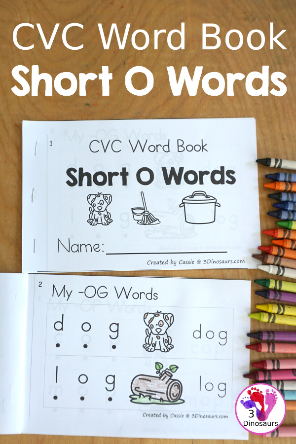 Free CVC Short O Word Book: Blending Words - a simple easy reader book with blends words for CVC short O words with sounding out letters and then blends the letters to make a word. - 3Dinosaurs.com