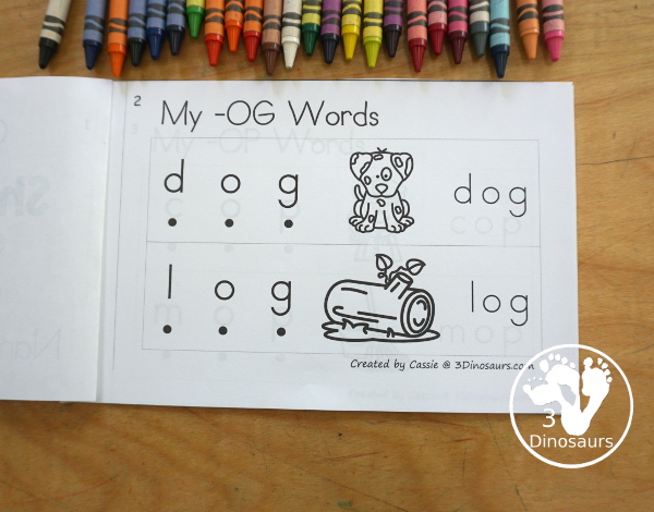 Free CVC Short O Word Book: Blending Words - a simple easy reader book with blends words for CVC short O words with sounding out letters and then blends the letters to make a word. - 3Dinosaurs.com