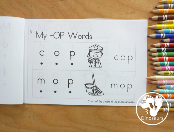 Free CVC Short O Word Book: Blending Words - a simple easy reader book with blends words for CVC short O words with sounding out letters and then blends the letters to make a word. - 3Dinosaurs.com