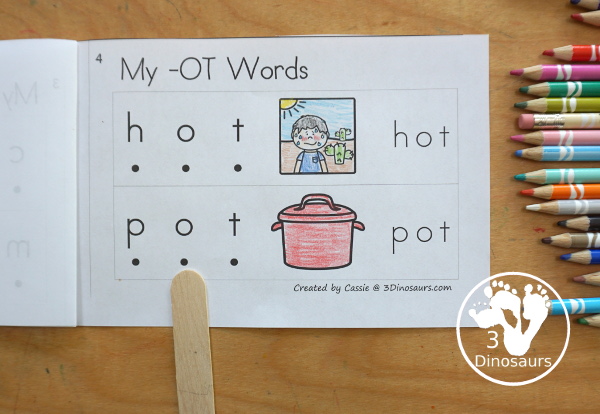 Free CVC Short O Word Book: Blending Words - a simple easy reader book with blends words for CVC short O words with sounding out letters and then blends the letters to make a word. - 3Dinosaurs.com