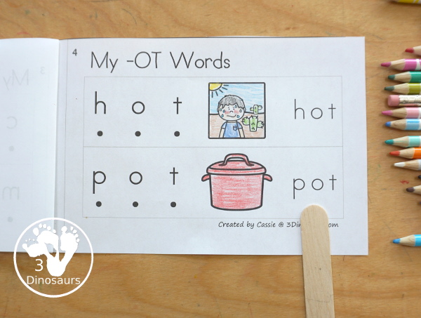 Free CVC Short O Word Book: Blending Words - a simple easy reader book with blends words for CVC short O words with sounding out letters and then blends the letters to make a word. - 3Dinosaurs.com