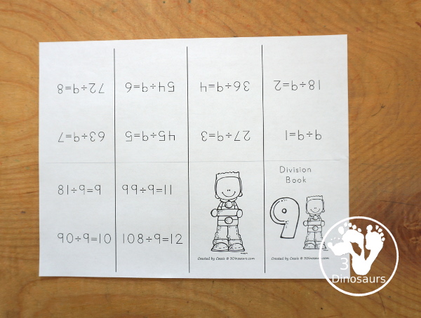 Free Division Small Folding Books 2 different types of book options with division from 1 to 12 with write in answers and filled out books - 3Dinosaurs.com