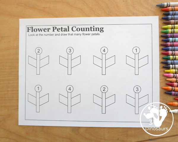 Free Flower Petal Counting & Math Printable - counting pages from 1 to 10 and addition pages working on addition up to 10. Easy with color and black and white options. - 3Dinosaurs.com