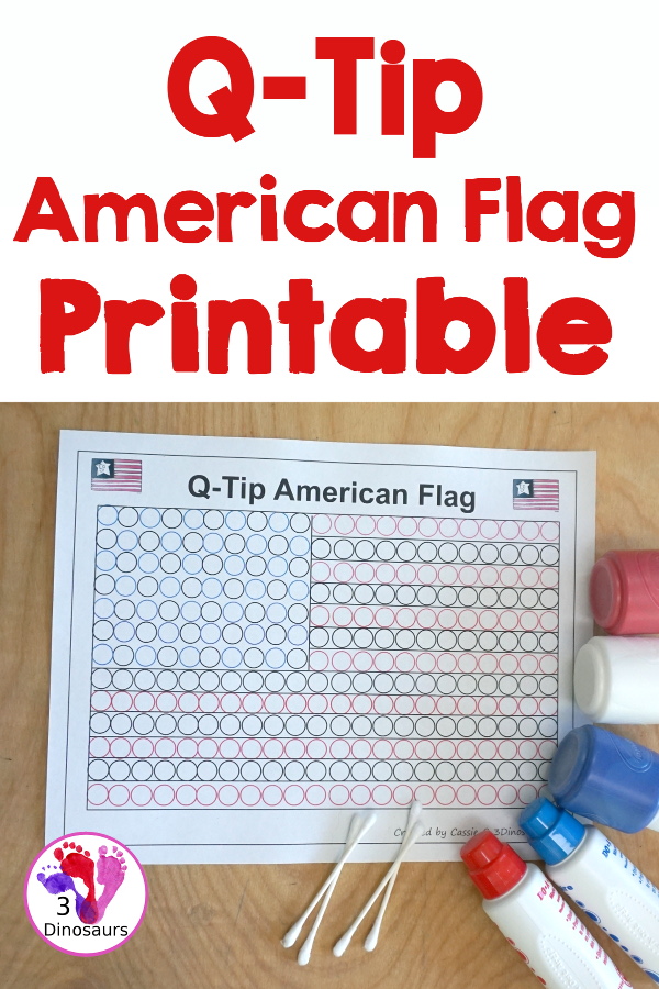 Q-Tip American Flag Painting Craft - an easy fine motor craft that kids can to do to make an American Flag. This is great for Flag Day, Memorial Day, and the Fourth of July - 3Dinosaurs.com 