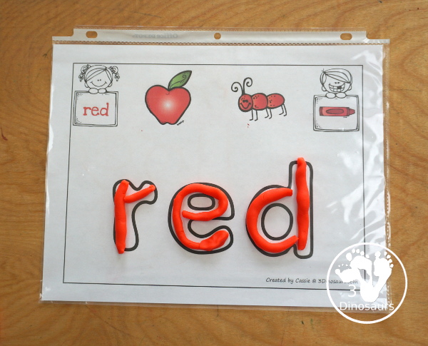 Free Romping & Roaring Color Pack Red - color word red playdough mat - 3Dinosaurs.com