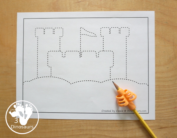 Free Sandcastle Fine Motor Mats - you have a sandcastle template, sandcastle tracing, and sandcastle dot marker page all to work on fine motor skills this summer. - 3Dinosaurs.com