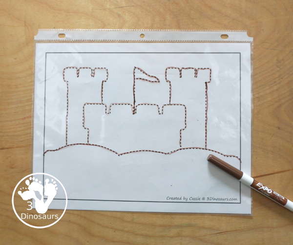 Free Sandcastle Fine Motor Mats - you have a sandcastle template, sandcastle tracing, and sandcastle dot marker page all to work on fine motor skills this summer. - 3Dinosaurs.com