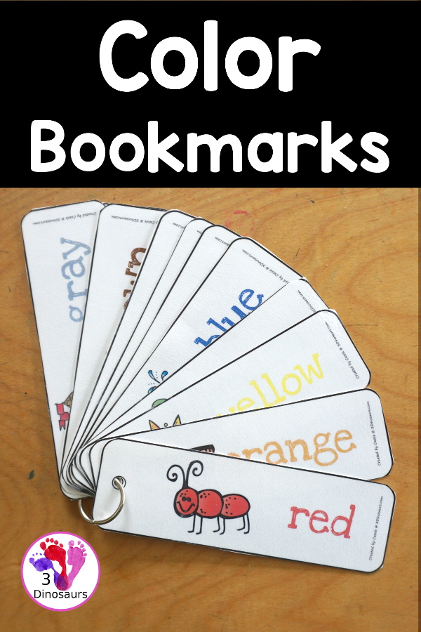 Free Color Bookmarks - you have a picture of the color and the color word in the same color as well. The bookmarks are horizontal for pictures and images. You have 11 color bookmarks. - 3Dinosaurs.com