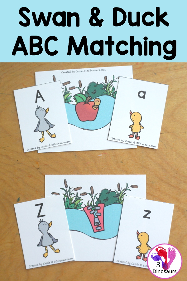 Free Duck and Swan ABC Sorting Printables works on matching uppercase and lowercase letters to a picture with the same beginning sound. A simple way to work on letters and the sounds they make. - 3Dinosaurs.com