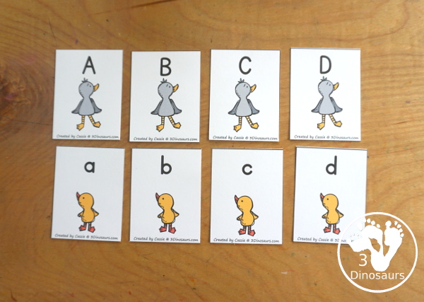 Free Duck and Swan ABC Sorting Printables works on matching uppercase and lowercase letters to a picture with the same beginning sound. A simple way to work on letters and the sounds they make. - 3Dinosaurs.com