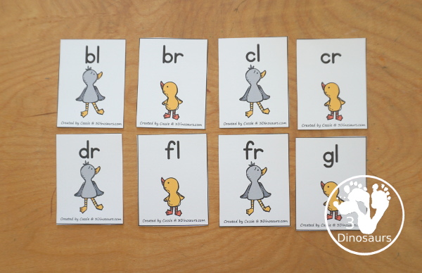 Free Swan & Duck Blends Sorting Printable - with all the beginning blends for kids to match the blend letters to a picture of the blend with ducks and swans. A fun Ugly Duckling printable for kids.  3Dinosaurs.com