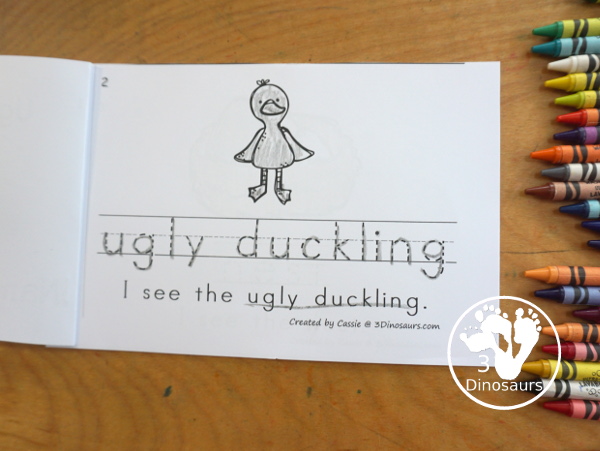 Free Ugly Duckling Easy Reader Book With Tracing with tracing. This enjoyable 8-page book features various words from the story for kids to trace and then read the corresponding sentences. It is a super simple, easy reader book for children based on the Ugly Duckling story. - 3Dinosaurs.com