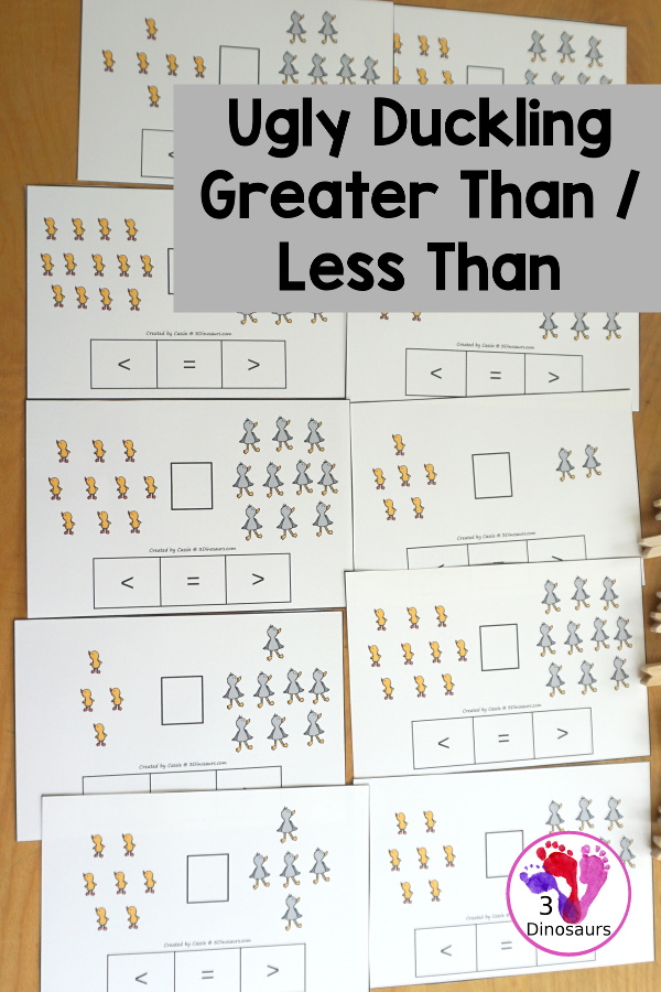 Free Duck & Swan Greater Than & Less Than Clip Card Printables - you have 10 clip cards that work on comparing numbers. You count the ducks and swans and then clip the correct symbol to compare the numbers. - 3Dinosaurs.com
