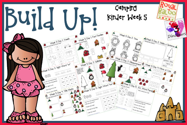Build Up Summer Learning: Week 5 Camping - You are going to find: Sight Words: have, new, on, ran, too, with; Word Family:  -unk, -ap, -aw, -ip, -ill; Math  and Language. - 3Dinosaurs.com