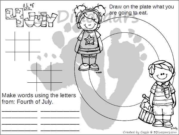 4th of July Placemats - 4 fun placemats for various ages to use - 3Dinosaurs.com