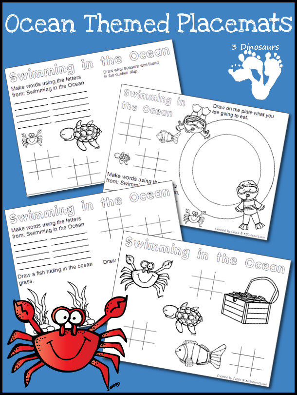 Free Ocean Themed Placemats - 4 different mats to pick from - 3Dinosaurs.com