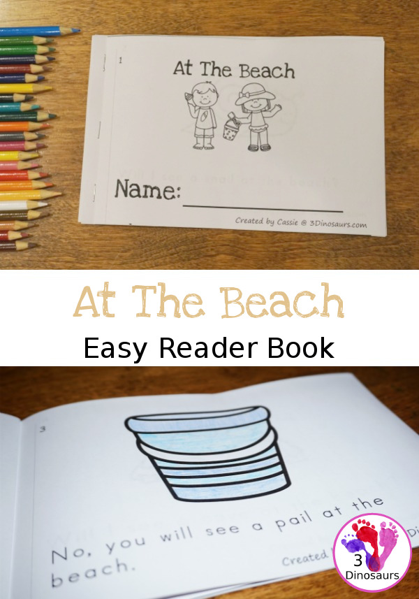 Free Fun At The Beach Themed Easy Reader Book - 14 pages with question and answers about the beach - 3Dinosaurs.com