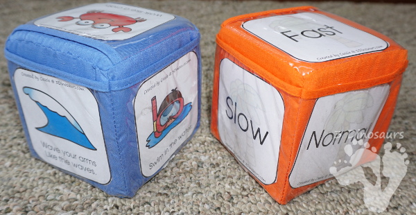 Free Beach Themed Gross Motor Dice - movement and speed dice for kids to have fun with - 3Dinosaurs.com