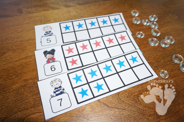 Free Fourth of July Ten Frame Cards - two different types of cards to use with red and blue stars - 3Dinosaurs.com