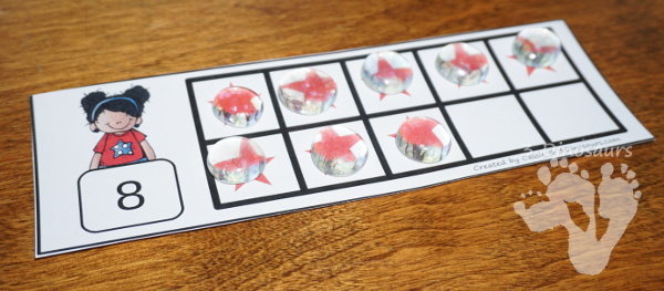 Free Fourth of July Ten Frame Cards - two different types of cards to use with red and blue stars - 3Dinosaurs.com