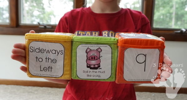 Free Animal Walking Themed Gross Motor Dice -  12 animal movements in 2 dice with 1 movement dice with two options for dice type - 3Dinosaurs.com #grossmotor #freeprintable