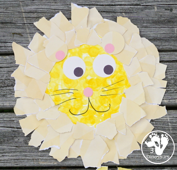 Easy To Make Paper Plate Lion - made with paper plates and torn paper, a fun craft for a zoo theme  - 3Dinosaurs.com 