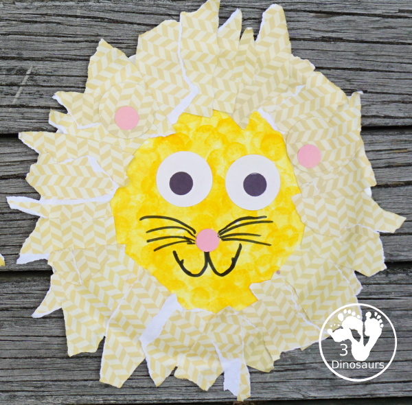 Easy To Make Paper Plate Lion - made with paper plates and torn paper, a fun craft for a zoo theme  - 3Dinosaurs.com 
