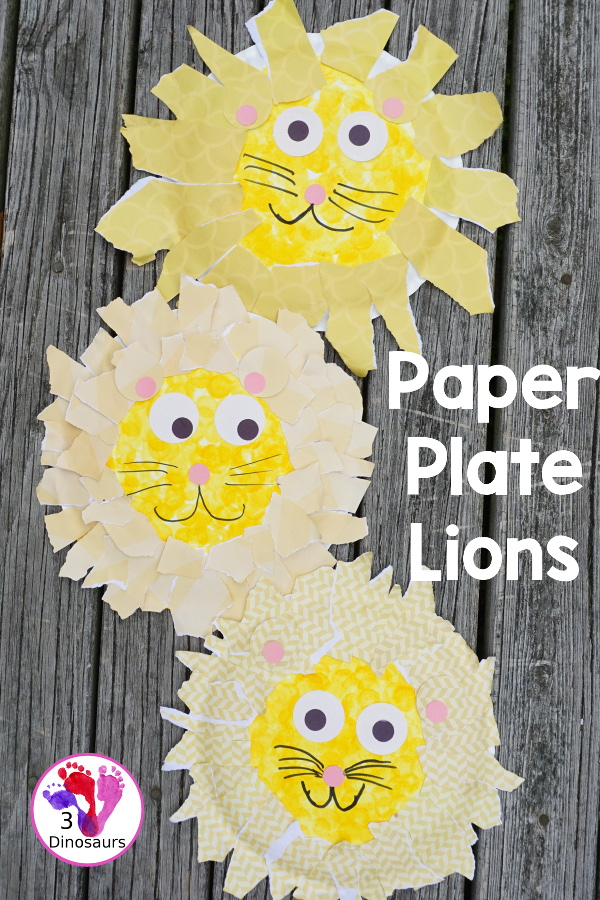 Easy To Make Paper Plate Lion - made with paper plates and torn paper, a fun craft for a zoo theme  - 3Dinosaurs.com 