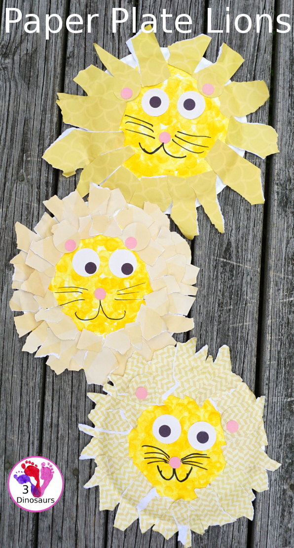 Easy To Make Paper Plate Lion - made with paper plates and torn pape, a fun craft for a zoo theme  - 3Dinosaurs.com 