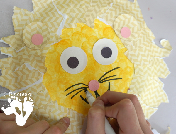 Easy To Make Paper Plate Lion - made with paper plates and torn pape, a fun craft for a zoo theme  - 3Dinosaurs.com 