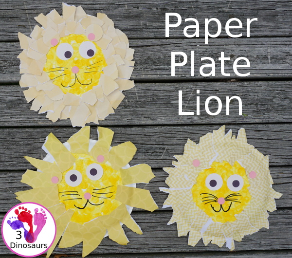 Easy To Make Paper Plate Lion - made with paper plates and torn pape, a fun craft for a zoo theme  - 3Dinosaurs.com 