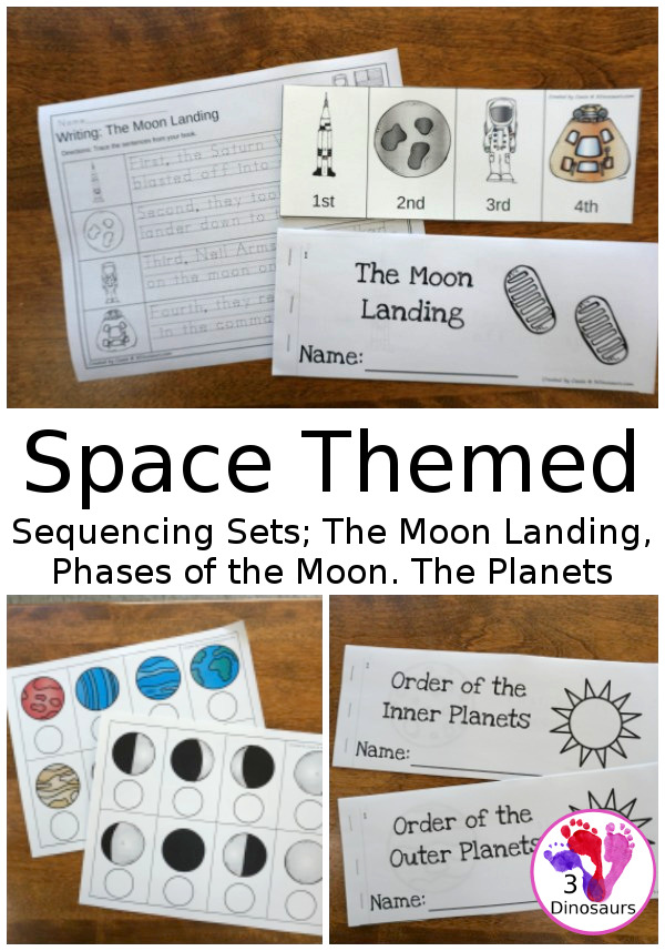 Space Sequencing Sets -  with clip cards, task cards, no-prep worksheets and easy reader books $ - 3Dinosaurs.com #printablesforkids #sequencingforkids #summerprintables #spaceprintables #tpt #teacherspayteachers