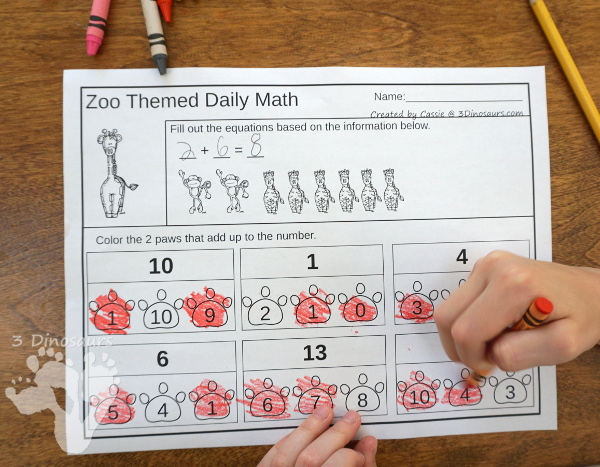 No PrepZoo Themed Addition & Subtraction and Multiplication & Division - 30 pages no-prep printables with a mix of addition and subtraction or multiplication and division activities plus a math center activities - 3Dinosaurs.com #noprepmath #tpt #addition #subtraction #multiplication #division