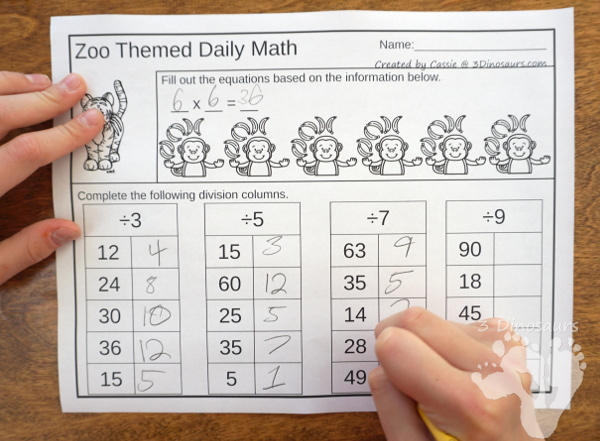 No PrepZoo Themed Addition & Subtraction and Multiplication & Division - 30 pages no-prep printables with a mix of addition and subtraction or multiplication and division activities plus a math center activities - 3Dinosaurs.com #noprepmath #tpt #addition #subtraction #multiplication #division