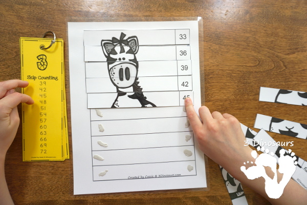 Free Hands-On Learning With Zoo Skip Counting By 3 Puzzles - work on skip counting by 3 with these fun puzzles - 3Dinosaurs.com