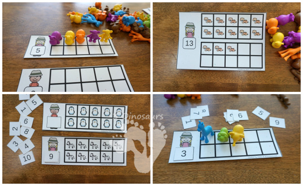 Zoo Themed Ten Frame Printables: No-Prep & Hands-On - 168 pages of printables working on ten frame activities for numbers 1 to 20 with hands-on and no-prep: cards, worksheets and easy reader books - 3Dinosaurs.com #handsonmath #teacherspayteachers #tenframe #summerprintablesforkids #printablesforkids
