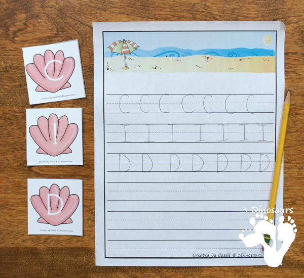 Free Beach Themed Number & Letter Sorting - plus a few other ways to use this printables - 3Dinosaurs.com