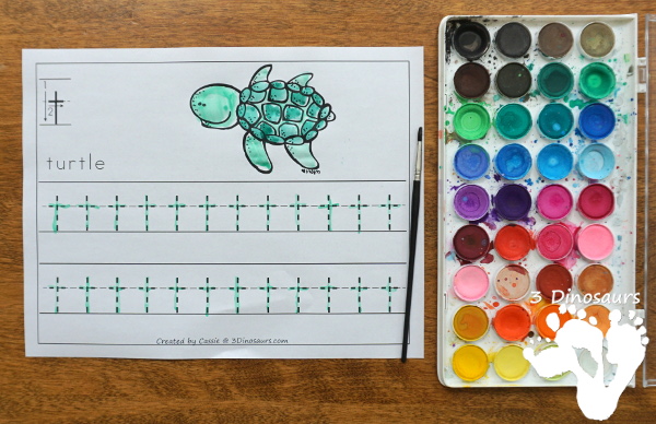 Free Ocean Animals Letter Tracing Print & Cursive - one letter per page with 6 letters in the set all with ocean animals themes in uppercase and lowercase for both print and cursive - #freeprintable #abcs #3dinosaurs